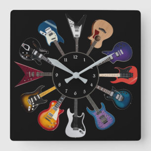 E-Gitarre Kreis Schwarz Quadratische Wanduhr