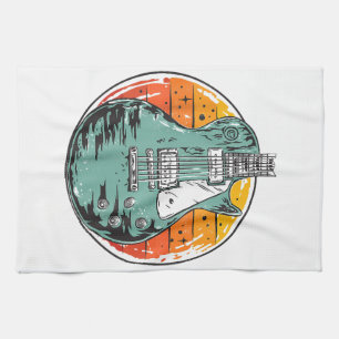 E-Gitarre Retro Sonnenuntergang Vintage Musikband Geschirrtuch
