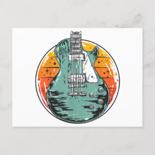 E-Gitarre Retro-Sonnenuntergang Vintage-Musikband Postkarte