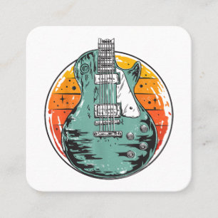E-Gitarre Retro Sonnenuntergang Vintage Musikband Quadratische Visitenkarte