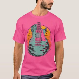 E-Gitarre Retro-Sonnenuntergang Vintage-Musikband T-Shirt