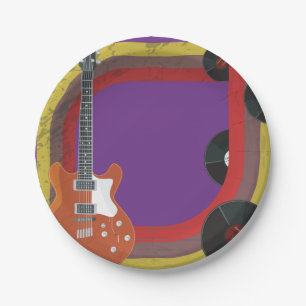 E-Gitarre und Vinyl-Schallplatten Vintage-Musik Pappteller