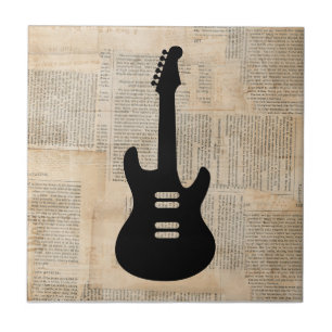 E-Gitarren-Musik-Kunst mit Zeitungs-Text Fliese
