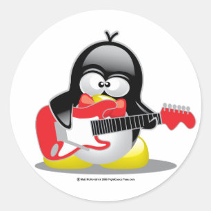 E-Gitarren-Pinguin Runder Aufkleber