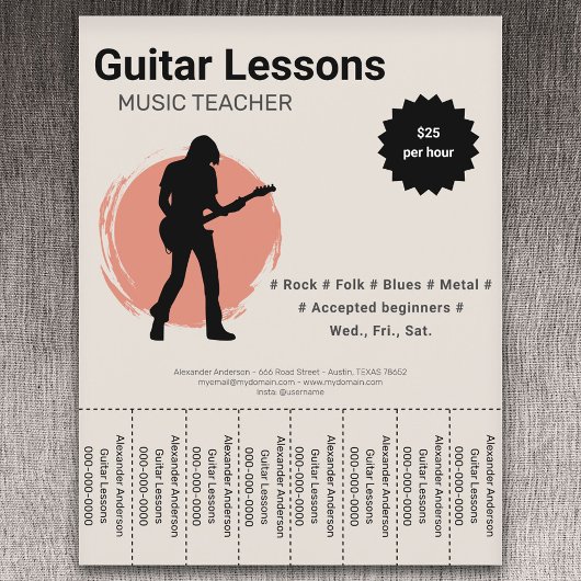 E-Gitarrenunterrichts Abrisszettel Flyer