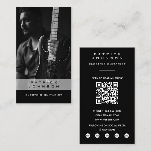 E-Gitarrist Musiker Foto QR-Code Visitenkarte (Vorne/Hinten)