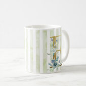 E Goldener Erstling auf blau-weiß Streifen Kaffeetasse (VorderseiteRechts)