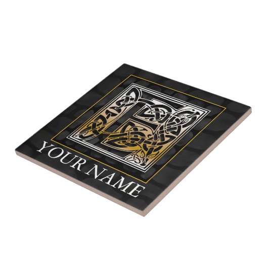 E "Ihr Name" keltische Monogramm-Tile aus schwarze Fliese (Seite)