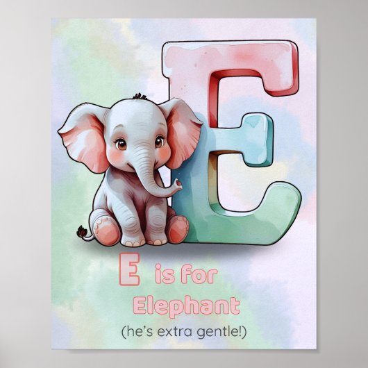 E is for Elephant - Niedlich Alphabet Animal Kinde Poster (Vorne)