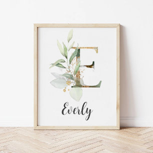 E Letter Monogram Greenerity Kinderzimmer Name Wal Poster