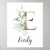 E Letter Monogram Grünpflanzen Kinderzimmer Namens Poster (Vorne)