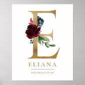 E Letter Monogram Name Marsala Floral Kinderzimmer Poster (Vorne)