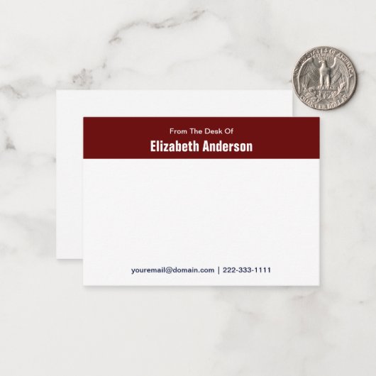 E-Mail vom Schreibtisch des dunkelroten weißen Nam Mitteilungskarte (Vorderseite/Rückseite Beispiel)