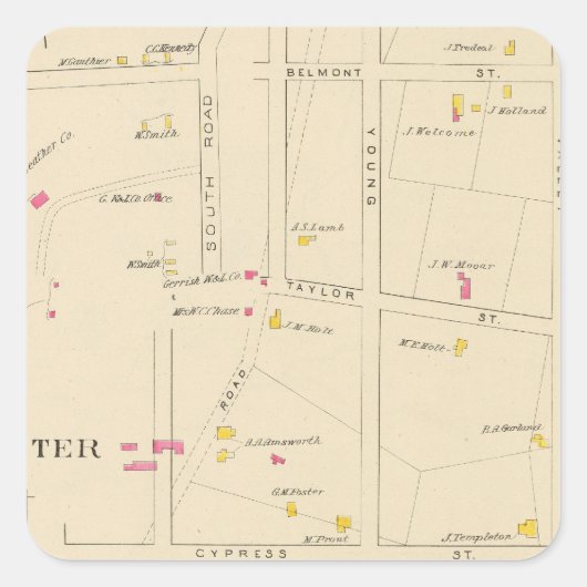 E Manchester, Bakerville, Ward 6 Quadratischer Aufkleber (Vorderseite)