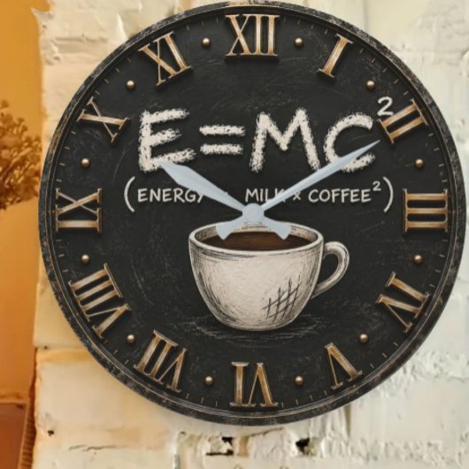 E = MC² Coffee Funny Science Coffee Lover Decor Große Wanduhr