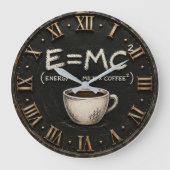 E = MC² Coffee Funny Science Coffee Lover Decor Große Wanduhr (Vorderseite)