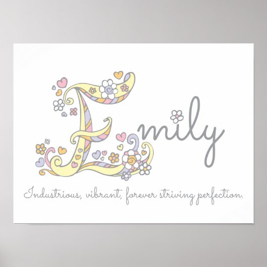 E monogram Art Emily Girls Name bedeutet Plakat (Vorne)