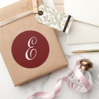 E Monogram Initial White on Maroon
