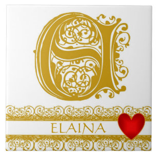 E Monogram Name Gold Spitzen Red Heft Template Til Fliese
