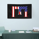 E Monogram überlagert sich auf der Flagge der USA  Banner (Messeveranstaltung)