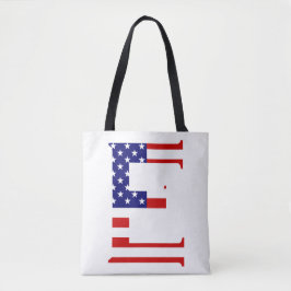 E Monogram überlagert sich auf der Flagge der USA Tasche