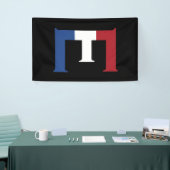 E Monogram überlagert sich auf NLD-Flagge auf bk b Banner (Messeveranstaltung)