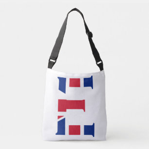 E Monogram überlagert sich auf Unijack Flag cbcnt Tragetaschen Mit Langen Trägern