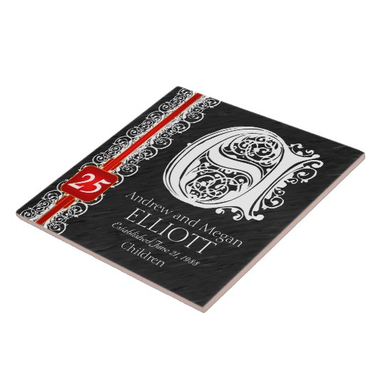 E Monogram "White Lace on Black" Anniversary Tile Fliese (Seite)