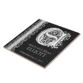 E Monogram "White Lace on Black" Hochzeitszange Fliese (Seite)