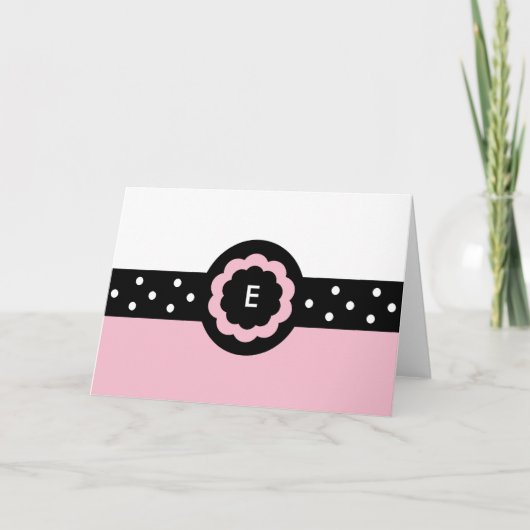 E: Monogramm E Dotter Rosa und Weiße Karte (Vorderseite)