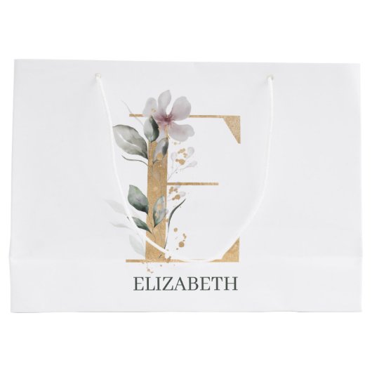 E Monogramm Floral Personalisiert Große Geschenktüte (Rückseite)