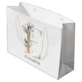 E Monogramm Floral Personalisiert Große Geschenktüte (Rückseite Schrägansicht)
