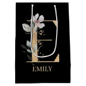 E Monogramm Floral Personalisiert Mittlere Geschenktüte (Rückseite)