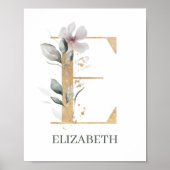E Monogramm florales Personalisiertes Poster (Vorne)