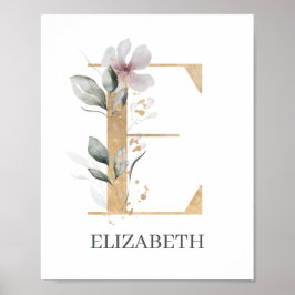 E Monogramm florales Personalisiertes Poster
