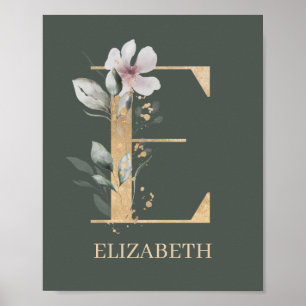 E Monogramm florales Personalisiertes Poster