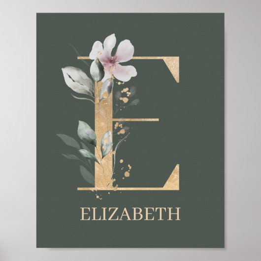 E Monogramm florales Personalisiertes Poster (Vorne)