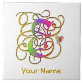 E Monogramm Ihr Name "Gothic Rainbow" Keramik Tile Fliese (Vorderseite)