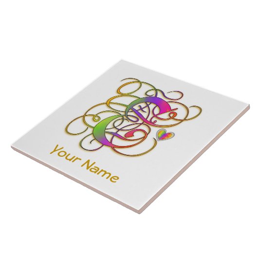 E Monogramm Ihr Name "Gothic Rainbow" Keramik Tile Fliese (Seite)