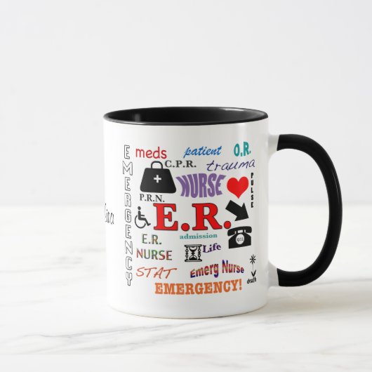 E.R. Krankenschwester-Bunte Wort-Wolke Tasse (Rechts)