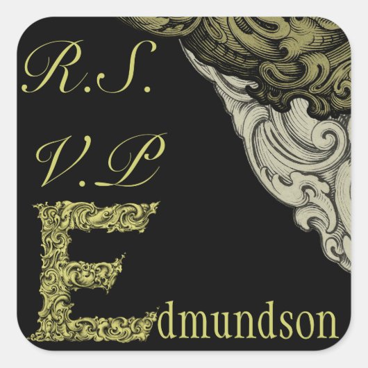 E - The Falck Alphabet (Gold) (Hochzeit) Quadratischer Aufkleber (Vorderseite)