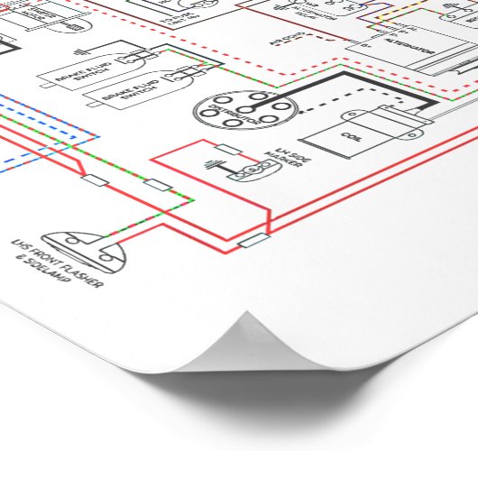 E Typ Jag, Drahtdiagramm. Poster (Ecke)
