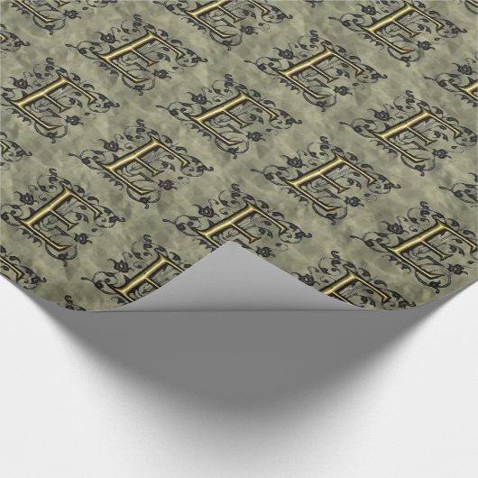 E - Vintages Monogramm (Gold) Geschenkpapier (Ecke)
