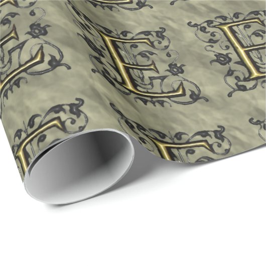 E - Vintages Monogramm (Gold) Geschenkpapier (Rolleneckpunkt)