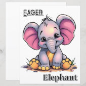 Eager Elephant | Niedlicher Cartoon Kids Kinderzim (Vorne/Hinten)