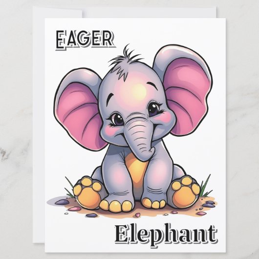 Eager Elephant | Niedlicher Cartoon Kids Kinderzim (Vorderseite)