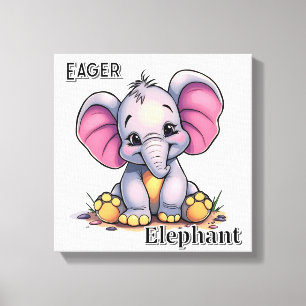 Eager Elephant Niedlicher Cartoon Kids Kinderzim Leinwanddruck