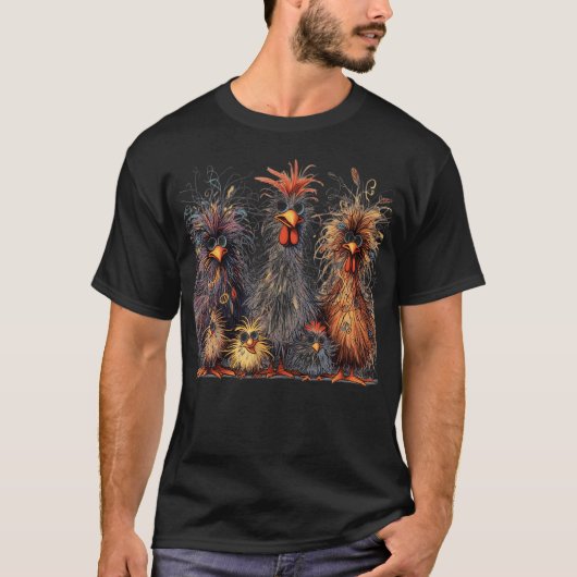 Eagerlys farbenfrohe Funny Funny Chicken Art T-Shirt (Vorderseite)