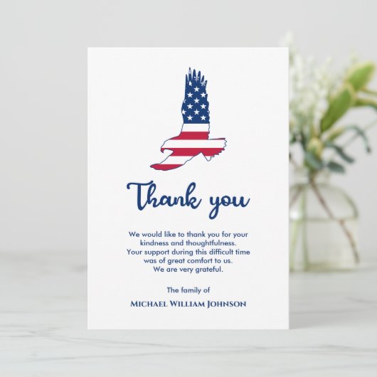 Eagle American Flag Army Veteran Military Beerdigu Dankeskarte (Stehend Vorderseite)