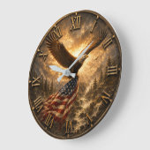 Eagle American Flag Patriotic Rustic Große Wanduhr (Winkel)